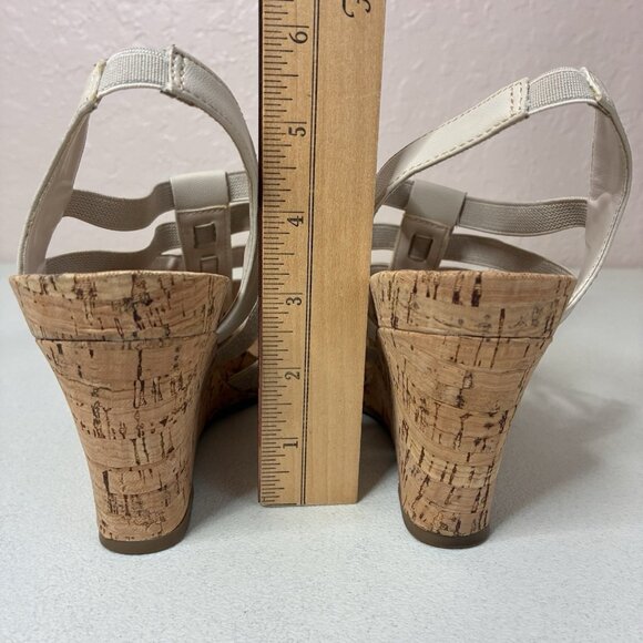 Bass Wedge Sandals Louisa Womens 9 M Strappy Elastic Metallic Beige Resort Vacay - Picture 9 of 11